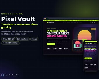 Template per sito e-commerce Pixel Vault in HTML – Negozio di retrogaming – HTML, CSS, JavaScript – 6 pagine – Senza installazione