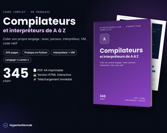 Corso completo su compilatori e interpreti – eBook di 345 pagine – Creazione del proprio linguaggio in Python – Analizzatore lessicale, macchina virtuale