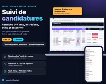 Job Application Tracker Spreadsheet & Notion Template: Auto Follow-ups, Interviews, Contacts, Stats, Job Search Planner