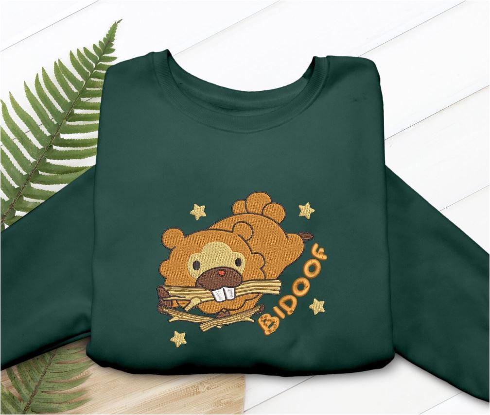 Bidoof Embroidered Shirt Beaver Design Shirt Sweatshirt Hoodie Anime Gaming Gifts