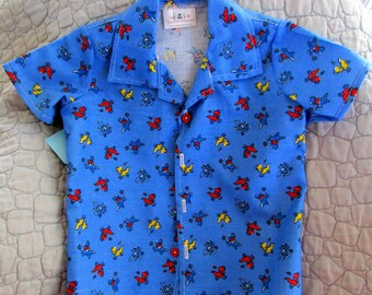 shirt, sports, summer, short sleeve, button down, child, infant, baby, toddler, handmade, fun, blue sports print