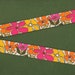 E-DP-02a FLORAL Jacquard Ribbon Trim, Poly, 7/8" Wide, Douglas Paquette "Blossoms" Gray, Pink/Orange/Yellow Flowers, Olive Leaves, REMNANTS