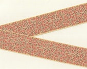 KAFKA K-02-H Jacquard Ribbon Cotton Trim, 2 quot wide (50mm) Pale Peachy Golden w Dk Peach Forget-Me-Nots, Brown Leaves, Gold Accents, Per Yard