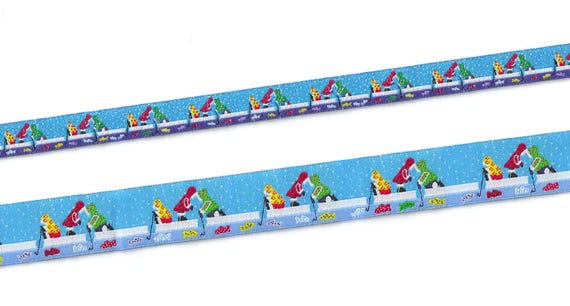 RDS 15-A Jacquard Ribbon Poly Trim 1/2" (13mm) or 7/8" (22mm) "Ice Fishing" Blue w/Children & Fish