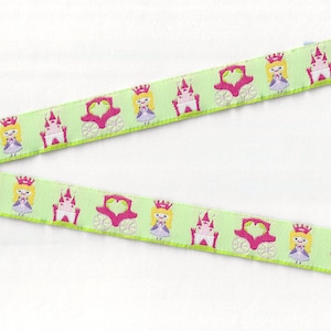 Märchen der KINDER C-13-B Jacquard Band Poly Trim 5/8 "breit (16 mm) Hellgrün w / Prinzessin, Krone, Bus & Schloss