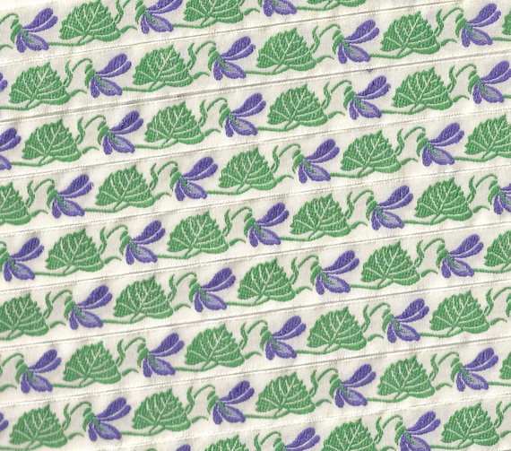 KAFKA C-01/02 Jacquard Ribbon Organic Cotton Trim 5/8" wide (16mm) Ivory w/Purple "Violets"