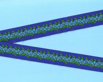 NOVELTY/Fruit RDS E-28-Aa Jacquard Ribbon Poly Trim 7/8" wide (22mm) ROYAL Blue w/Blueberries