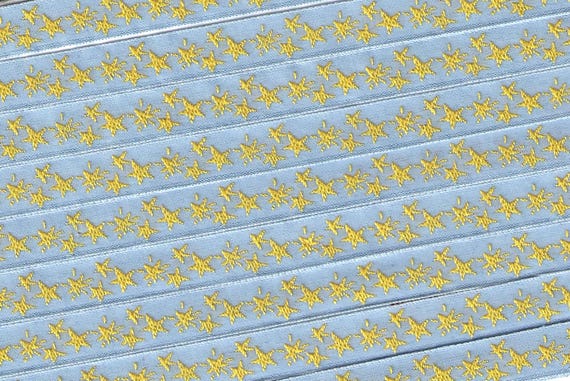 KAFKA A-15/11 Jacquard Ribbon Organic Cotton Trim 7/16" wide (10mm) Blue w/Yellow Stars