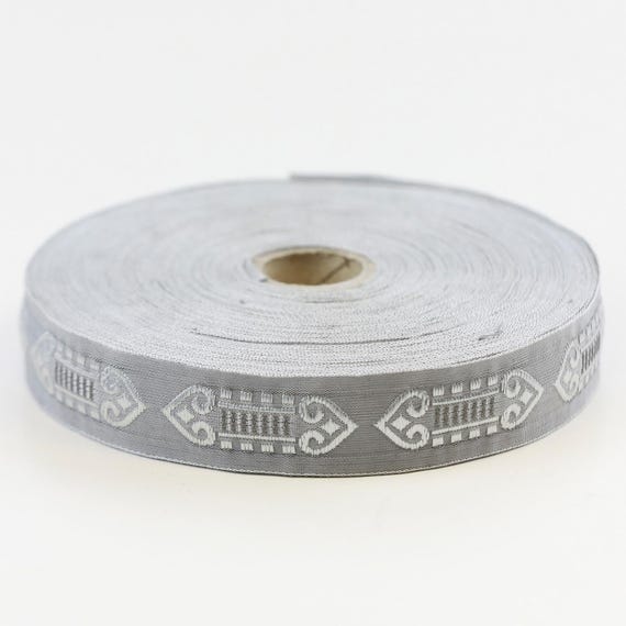 KAFKA D-14/04 Jacquard Ribbon Organic Cotton Trim 13/16" wide (20mm) Gray w/"Double Hearts"