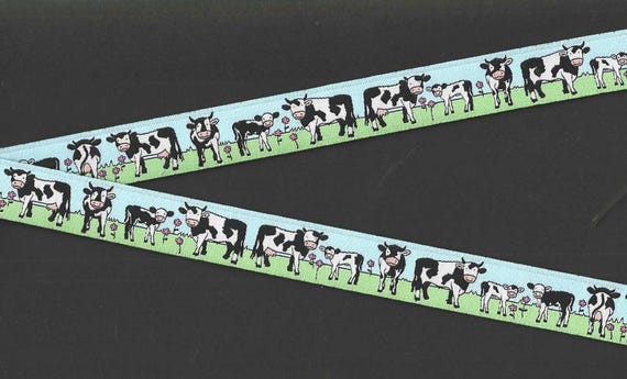 ANIMALS/Farm E-22-A Jacquard Ribbon Polyester Trim 7/8" Wide (22mm) On the Farm w/Cows in a Pasture