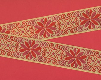 Red Background wPetite Multi-Colored Flowers Made in France Per Yard 12 Wide 13mm FLORAL B-62-B Jacquard Ribbon Polyester Trim