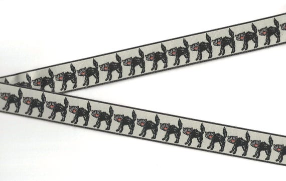 HALLOWEEN E-06-A Jacquard Ribbon Poly Trim 7/8" wide (22mm) Spooky Cat by Stacy Iest Hsu