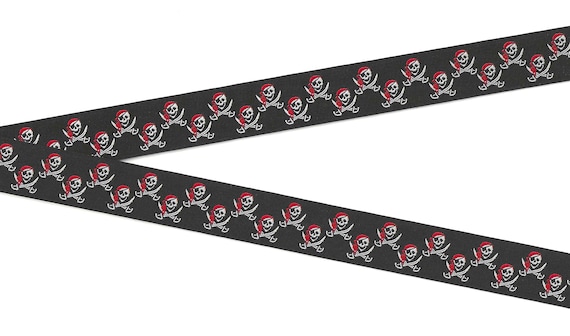 NOVELTY/Skulls D-03-A Jacquard Ribbon Poly Trim 3/4" wide (20mm) "Buccaneer" Skulls & Crossbones on Black