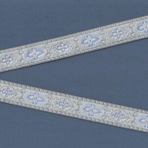 FLORAL H-06-B Jacquard Band Poly Trim 1-5 / 8 "breit (41 mm) VINTAGE Made in France, Eisblau, Grau & Elfenbein Bild 4