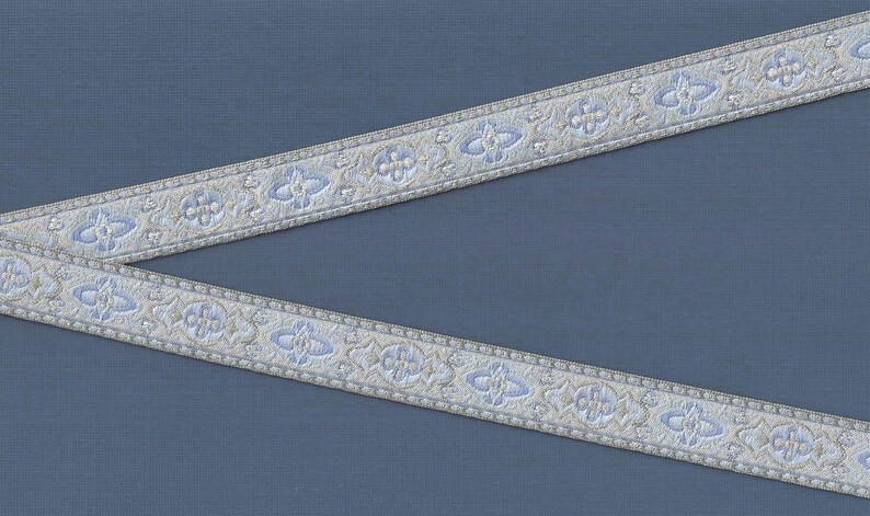 FLORAL H-06-B Jacquard Band Poly Trim 1-5 / 8 "breit (41 mm) VINTAGE Made in France, Eisblau, Grau & Elfenbein Bild 4