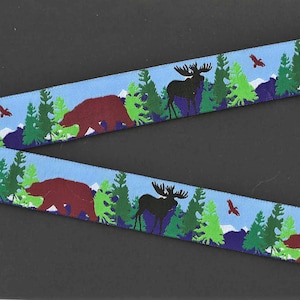 RDS F-19-D Jacquard Ribbon Poly Trim 1 "breit (25 mm) Braunbären, schwarze Elche, Adler, Berge und Bäume Farbe, BEGRENZTE Menge