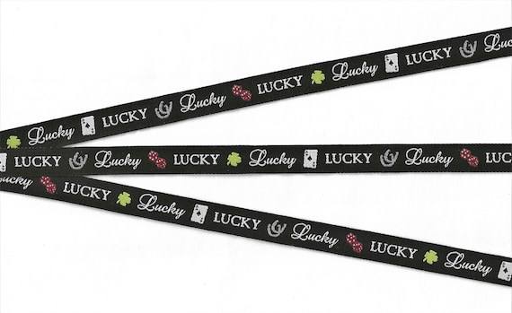 NOVELTY B-05-A Jacquard Ribbon Polyester Trim 1/2" wide (13mm) LUCKY WINNER! Black w/Phrases & Game Motifs