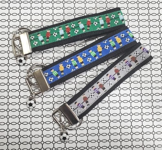 Jacquard Ribbon/Nylon Web 1" wide (25mm) Key Fobs Foosball Soccer Players w/Charms, Keychain, Wristlet, Zipper Pulls, Luggage Tags 5.5" long
