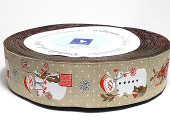 HOLIDAY Jacquard Ribbon Poly Trim 1-5/16" wide (30mm) From Germany "Snowmen"