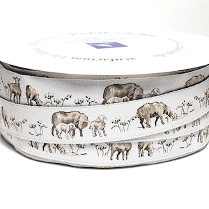DANIELA DRESCHER Tiere Jacquard Band gewebte Borte 5/8 "breit (16 mm) aus Deutschland ""Schafe Allover"" Süße Schafe mit Baby Lämmer."
