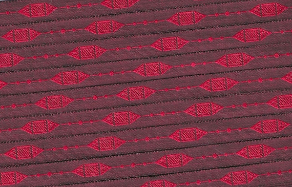 KAFKA A-04/25 Jacquard Ribbon Woven Organic Cotton Trim 7/16" wide (10mm) Dark Red Background w/Red Small Diamonds & Dots