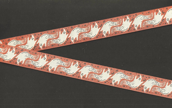 HALLOWEEN E-05-A Jacquard Ribbon Poly Trim 7/8" wide (22mm) Boo Pumpkin by Stacy Iest Hsu