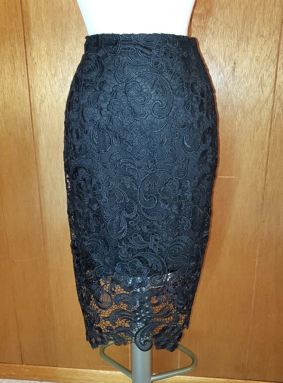 VINTAGE Emma Street Black Gorgeous VENETIAN LACE Pencil Skirt Formal Classic Cocktail Office Casual Fashion Size 6 New w/Tags