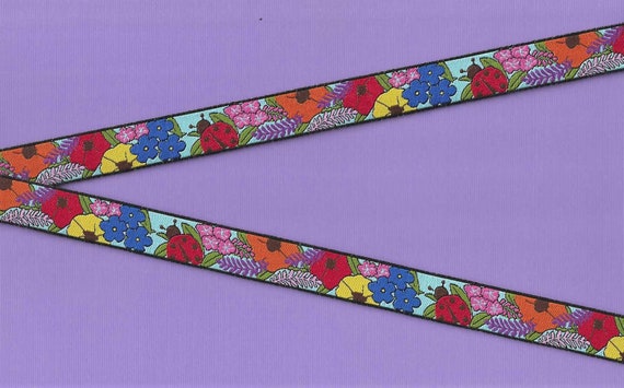 FLORAL C-13-A RDS Jacquard Ribbon Poly Trim 5/8" Wide (16mm) Arctic Poppies Lupine Fireweed Forget-me-Nots Ladybugs