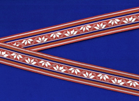 SNOWFLAKES H-03-A Jacquard Ribbon Poly Trim 1-1/2" wide (38mm) Nordic, Red w/White Snowflakes