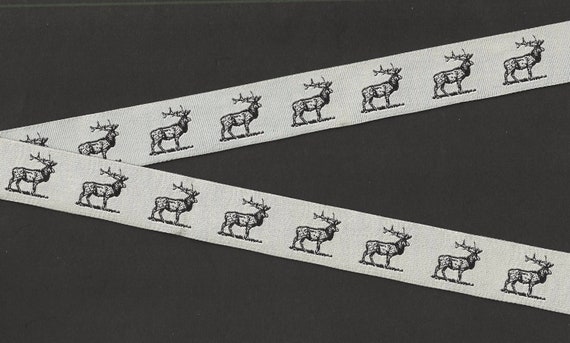 ANIMALS/Wildlife E-10-A Jacquard Ribbon Polyester Trim 7/8" wide (22mm) Gray Background w/Black Elk