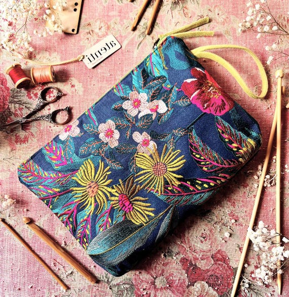 ATENTI "FLORA" Embroidered Tapestry Floral Grand Accessory Pouch Needle Arts Organizer, USA Made