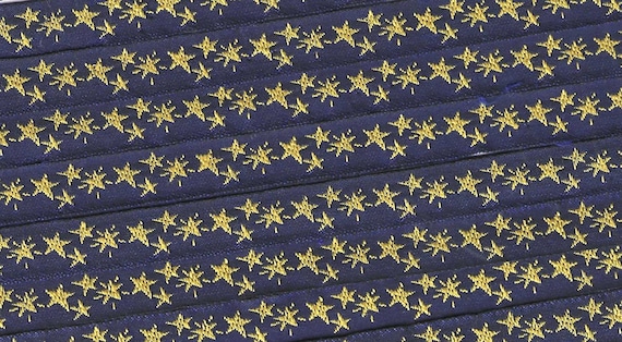 KAFKA A-15/16 Jacquard Ribbon Organic Cotton Trim 7/16" wide (10mm) Navy w/Yellow Stars