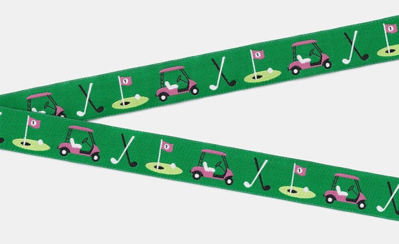 SPORTS/Golf E-01-D Jacquard Ribbon Poly Trim 7/8" wide (22mm) Green w/Hot Pink