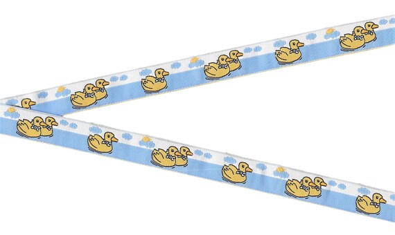 CHILDREN's C-07-B Jacquard Ribbon Poly Trim 5/8" wide (16mm) RARE, Blue & White Rubber Ducks