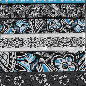 RIBBON PAK-86 Jacquard Ribbon Woven Polyester Trims 1yd comprimento de 6 desenhos em preto, cinza, azul e branco floral, pássaros e geométrico