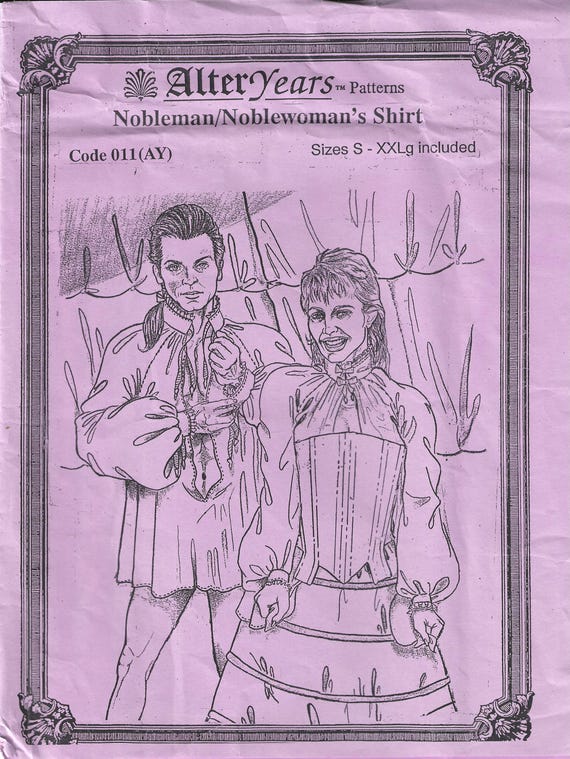 ALTER YEARS Nobleman/Noblewoman Shirt (Instructions/Pattern) New/Uncut Size Unisex S-XXLg