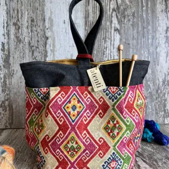 ATENTI "NALA" Southwest Design, 8-Pocket Tall Caddy Needle Arts/Knitting Bag Organizer, Handmade USA