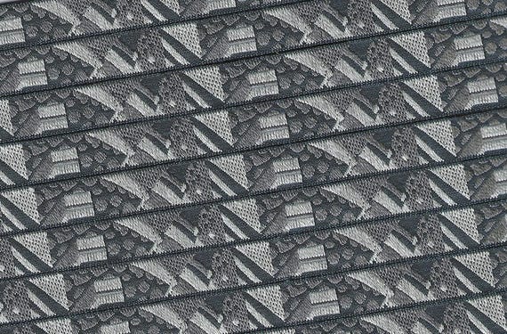 KAFKA A-13/04 Jacquard Ribbon Organic Cotton Woven Trim 3/8" wide (9mm) Abstract in Grays & Black