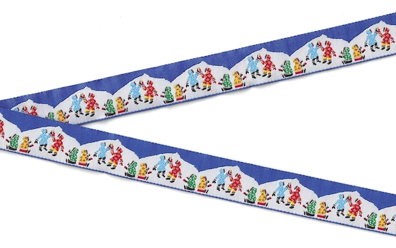 CHILDREN's RDS E-17-B Jacquard Ribbon Poly Trim 7/8" wide (22mm) Original Design Winter Arctic Celebration, Fan Dancers & Drummers