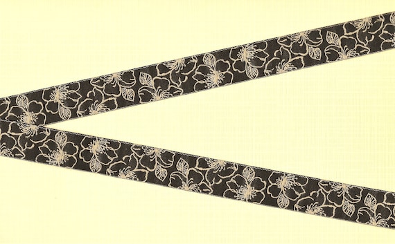D-DP-02gg FLORAL Jacquard Ribbon Polyester Trim, 3/4" Wide (20mm) Douglas Paquette "Brown Flora" Reversible, Brown/Tan & Tan/Brown, Per Yard