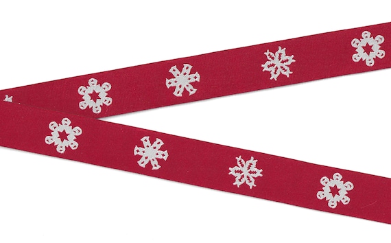SNOWFLAKES F-07-A Jacquard Ribbon Poly Trim 1" wide (25mm) Red w/White Snowflakes