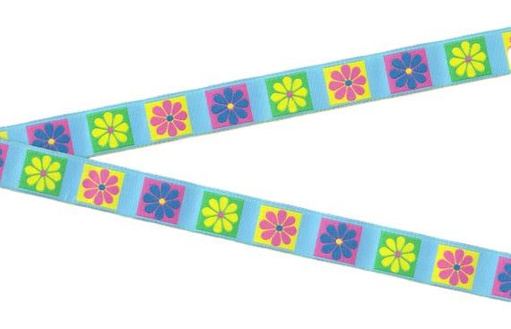 FLORAL D-46-A Jacquard Ribbon Poly Trim 3/4" wide (20mm) Bright, Colorful Happy Daisies