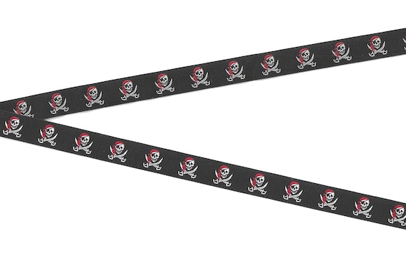 NOVELTY/Skulls B-03-A Jacquard Ribbon Poly Trim 1/2" wide (13mm) "Buccaneer" Skulls & Crossbones on Black