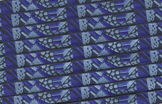 KAFKA A-13/06 Jacquard Ribbon Organic Cotton Woven Trim 3/8" wide (9mm) Abstract in Blues