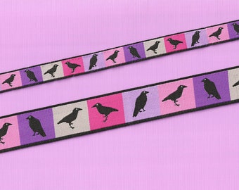 ANIMALS/Birds RDS 21-A Jacquard Ribbon Poly Trim "Spring Ravens" Multi-Color Block Pattern in Pinks & Purples, Width/Length Options