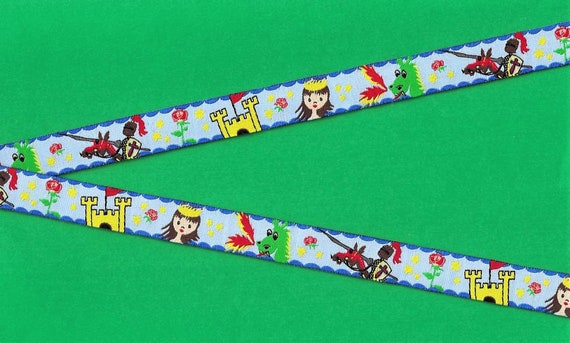 CHILDREN's Fairy Tales C-07-A Jacquard Ribbon Poly Trim, 5/8" Wide (16mm) Farbenmix from Germany Dragon, Knight, Princess & Castle, Per Yard