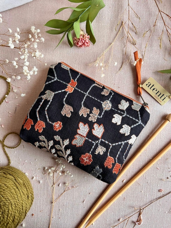 ATENTI Handmade Bags "TWINKLE" Embroidered Tapestry Accessory Pouch, Needle Arts/Knitting, Travel, Cosmetics, USA Made