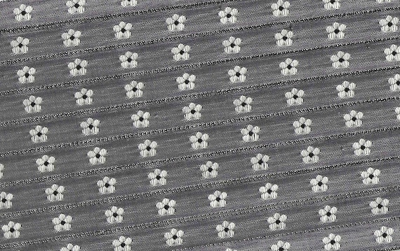 KAFKA A-03/35 Jacquard Ribbon Woven Organic Cotton Trim 7/16" wide (10mm) Gray Background w/White & Black Forget-Me-Not Flowers