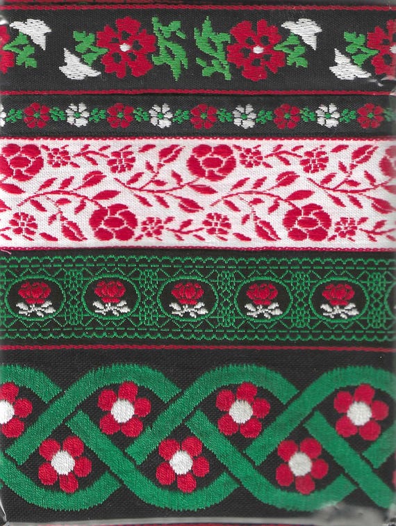 RIBBON PAK-115 Jacquard Cotton Ribbon (5yds) 1yd each of 5 Vintage Holiday Christmas Trims