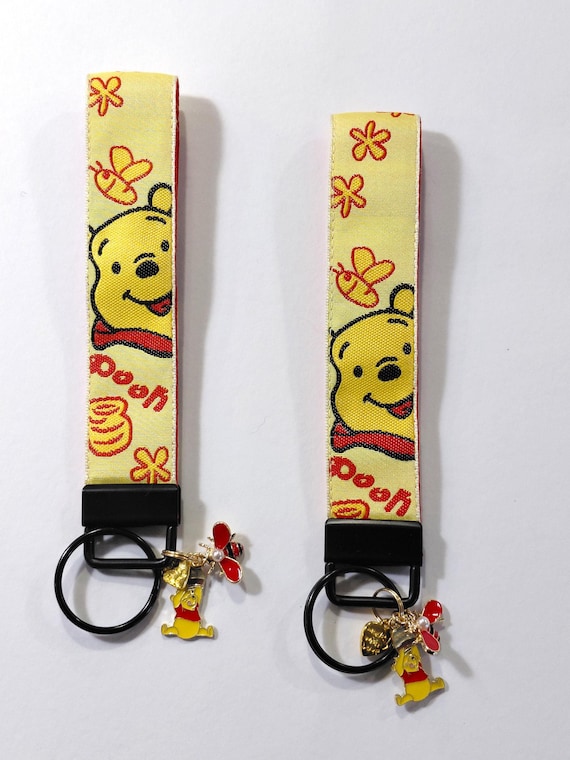 WINNIE the POOH Jacquard Ribbon/Nylon Web 1" wide (25mm) 5.5" long Key Fob/Wristlet & Charms